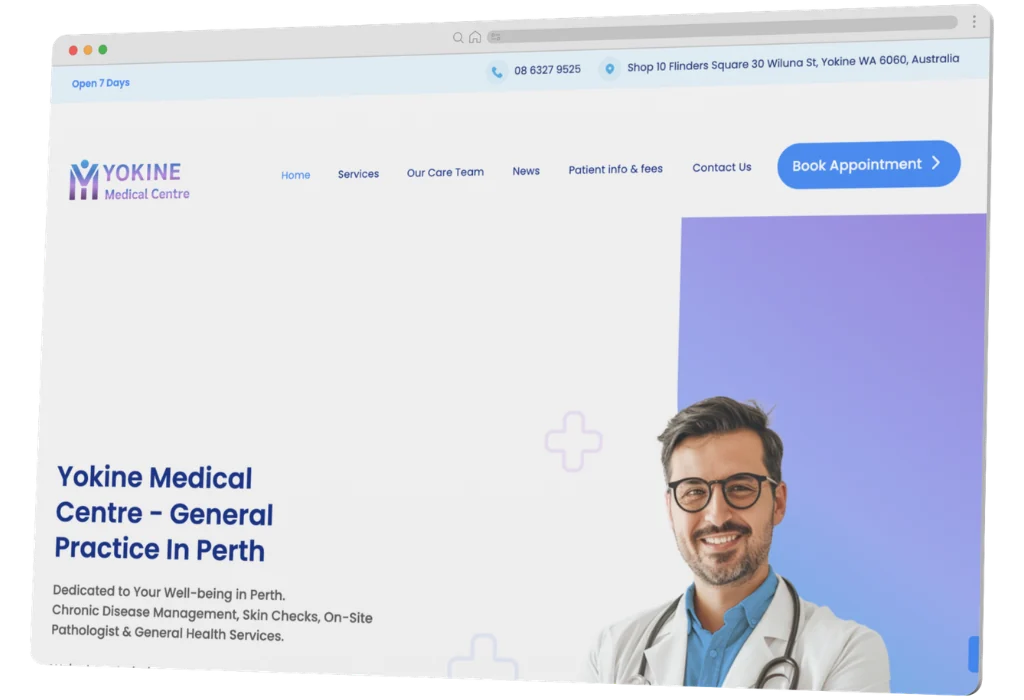 Yokine Medical Centre website homepage on desktop, managed by Sourcewise