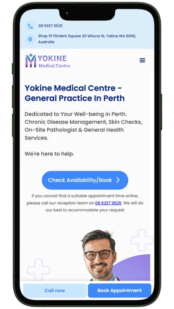 Yokine Medical Centre website on a phone, managed by Sourcewise